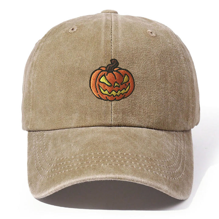 Halloween Pumpkin Head Embroidered Washed Baseball Cap Hat - Khaki - Adjustable（21 5/8"-22 7/8"） - image 7
