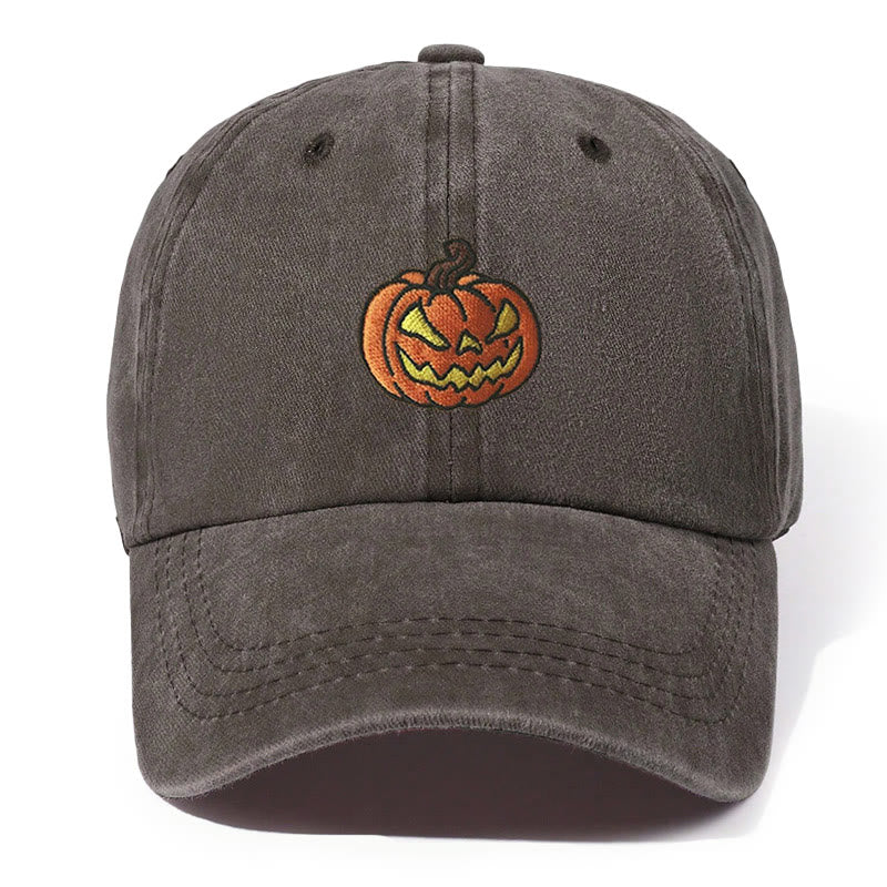 Halloween Pumpkin Head Embroidered Washed Baseball Cap Hat - Coffee - Adjustable（21 5/8"-22 7/8"） - image 6