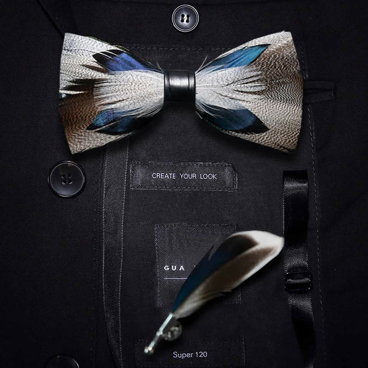 Brown & Blue Peacock Feather Bow Tie with Lapel Pin - Adult - image 0