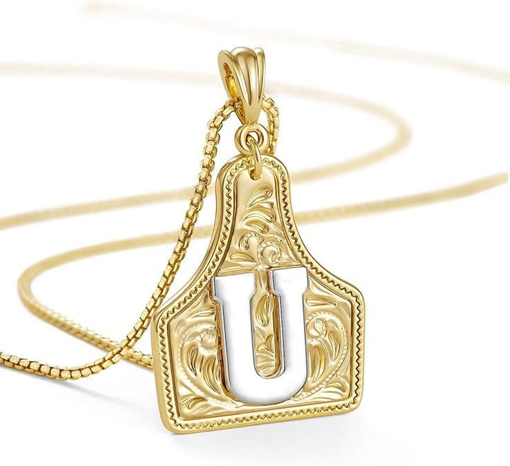 Fashionable Golden Letter Pendant Embossed Necklace - U - image 23