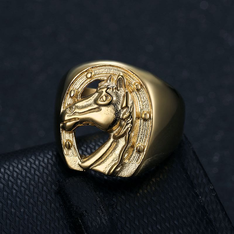 Personalized Golden Horse Head Western Style Ring - Golden Horse Head - image 0