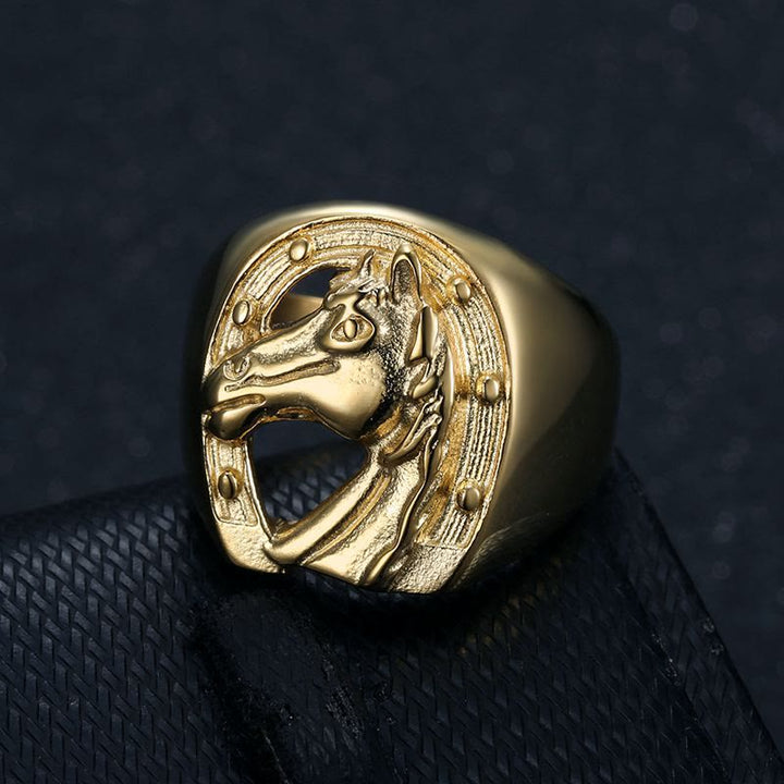 Personalized Golden Horse Head Western Style Ring - Golden Horse Head - image 0