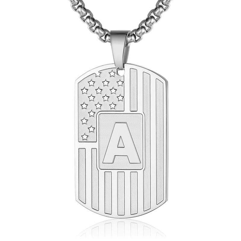 Personalized American Flag Letter Dog Tag Necklace - image 3