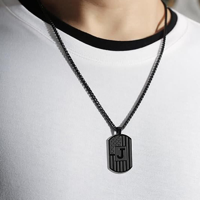 Personalized American Flag Letter Dog Tag Necklace - image 1