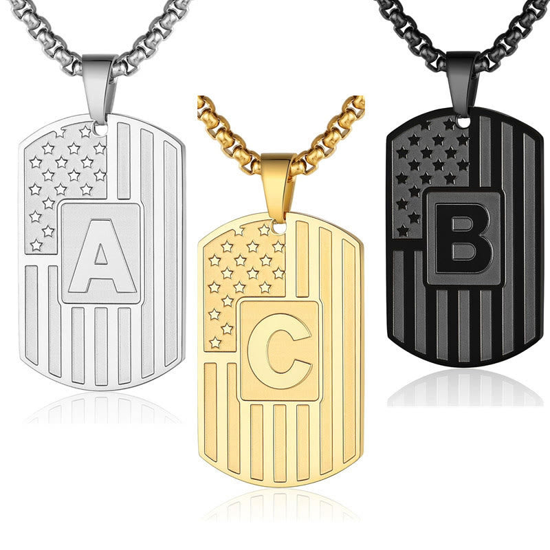 Personalized American Flag Letter Dog Tag Necklace - image 0