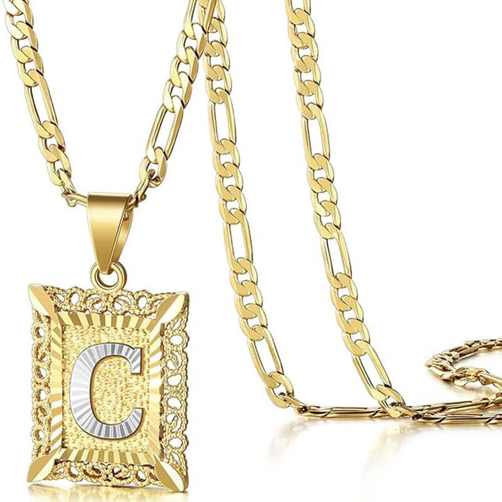 Golden Exquisite Square Hollow Letter Necklace - C - image 6