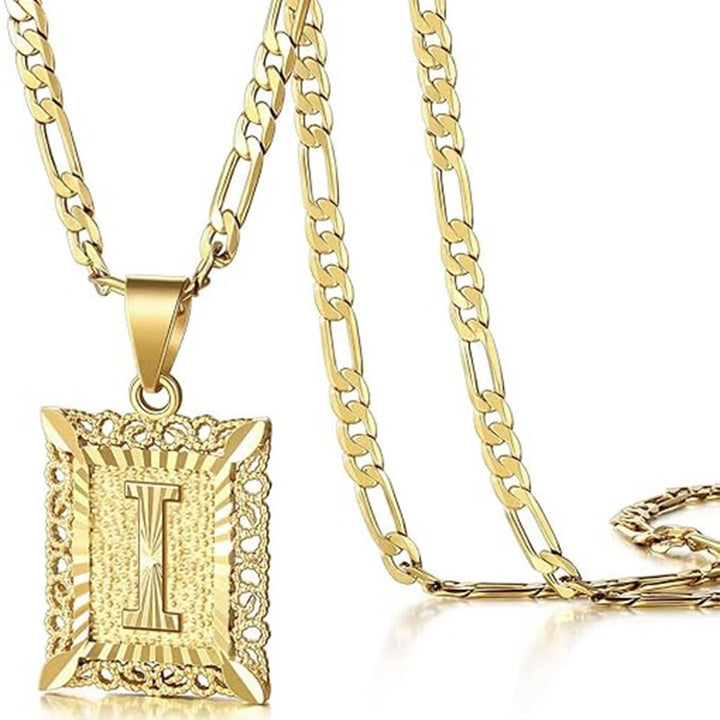 Golden Exquisite Square Hollow Letter Necklace - I - image 12