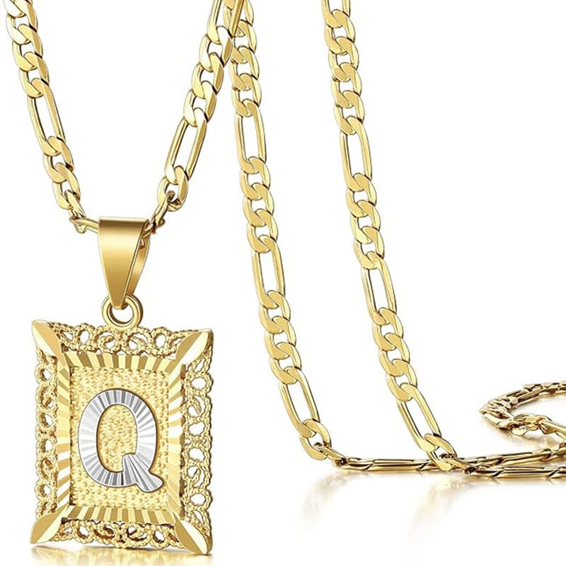 Golden Exquisite Square Hollow Letter Necklace - Q - image 20