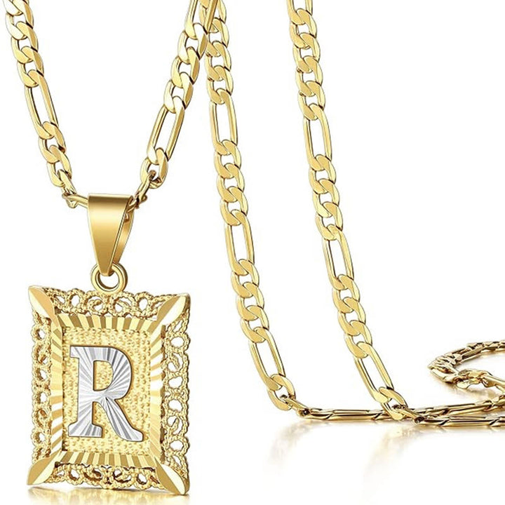 Golden Exquisite Square Hollow Letter Necklace - R - image 21
