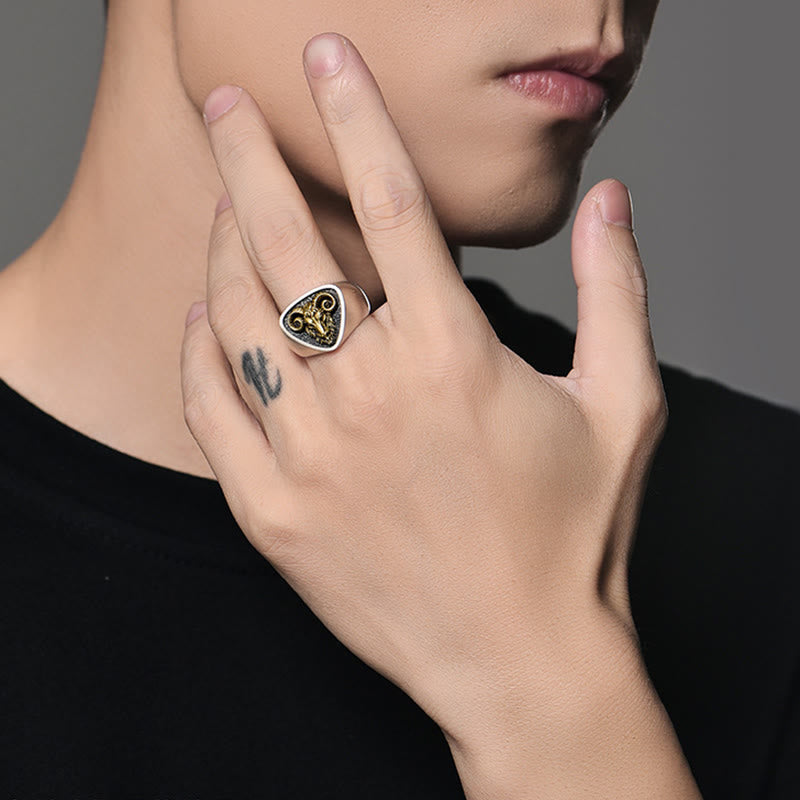 Vintage Western Style Carved Ram Head Ring - image 2