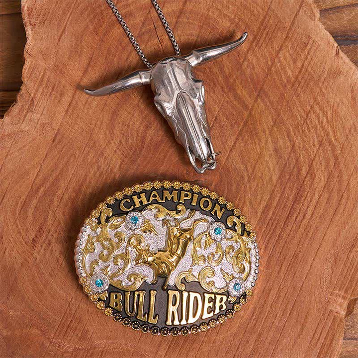 Golden DIY Bull Rider Belt Buckle Longhorn Bull Pendant Bundle Set - Bull Rider - Without Belt - Not Include Belt - image 1