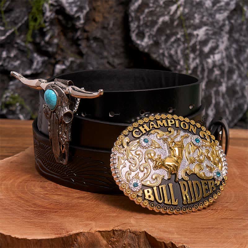 Bull Rider DIY Belt Buckle Turquoise Longhorn Bull Pendant Bundle Set - Bull Rider - Black Embossed Eagle Belt - 42 - image 3