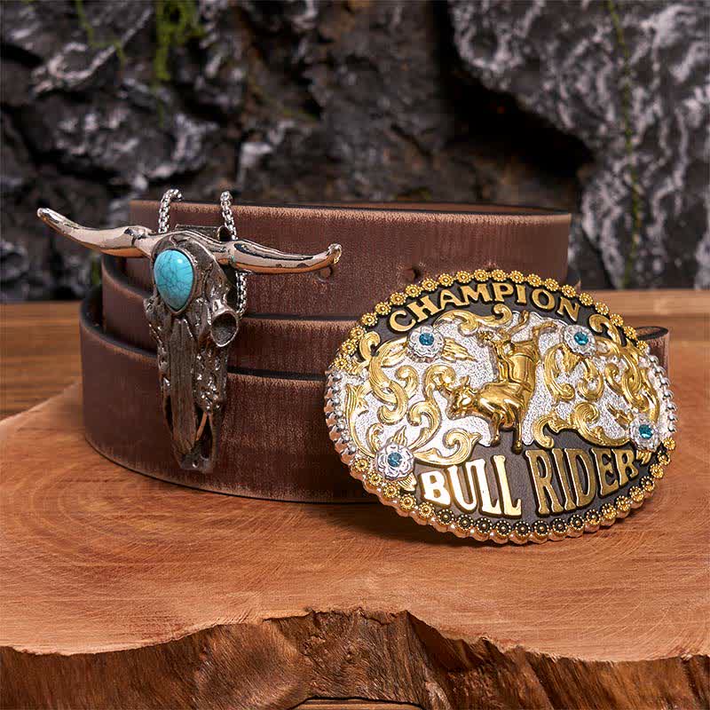 Bull Rider DIY Belt Buckle Turquoise Longhorn Bull Pendant Bundle Set - Bull Rider - Brown Distressed Belt - 42 - image 5
