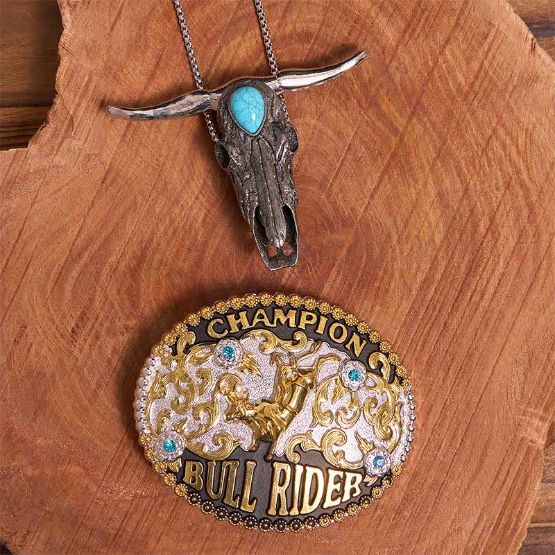 Bull Rider DIY Belt Buckle Turquoise Longhorn Bull Pendant Bundle Set (PRE-SALE) - Bull Rider - Without Belt - Not Include Belt - image 1