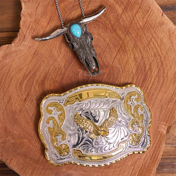 Gold Eagle DIY Belt Buckle Turquoise Longhorn Bull Pendant Bundle Set - Flying Eagle - Without Belt - Not Include Belt - image 1