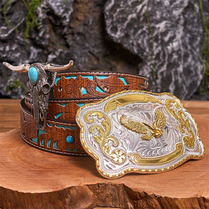 Gold Eagle DIY Belt Buckle Turquoise Longhorn Bull Pendant Bundle Set (PRE-SALE) - Flying Eagle - Turquoise Carved Belt - 42 - image 3