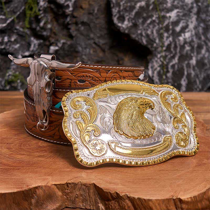 Gold Eagle Head DIY Belt Buckle Longhorn Bull Pendant Bundle Set - Eagle Head - Brown Feather Belt - 40 - image 7