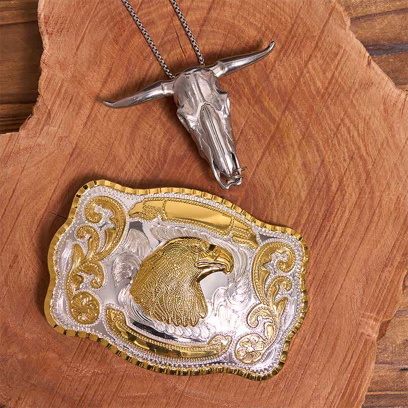 Gold Eagle Head DIY Belt Buckle Longhorn Bull Pendant Bundle Set - Eagle Head - Without Belt - Not Include Belt - image 1