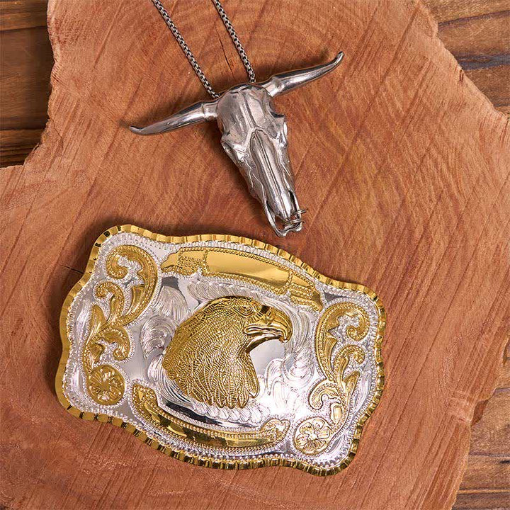 Gold Eagle Head DIY Belt Buckle Longhorn Bull Pendant Bundle Set - Eagle Head - Without Belt - Not Include Belt - image 1