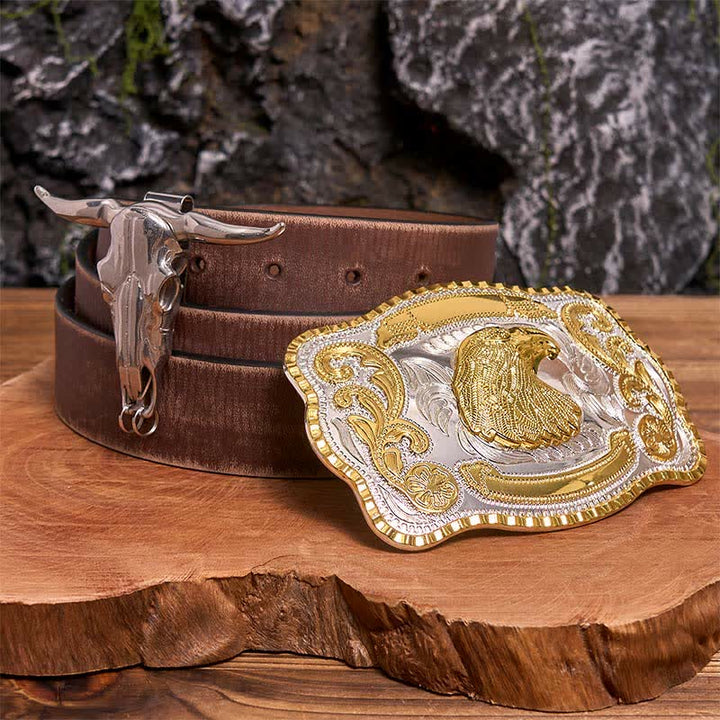 Gold Eagle Head DIY Belt Buckle Longhorn Bull Pendant Bundle Set - Eagle Head - Brown Distressed Belt - 42 - image 5