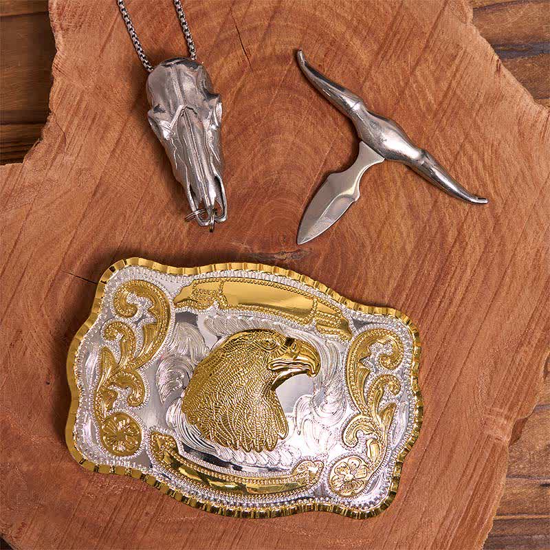 Gold Eagle Head DIY Belt Buckle Longhorn Bull Pendant Bundle Set - image 2