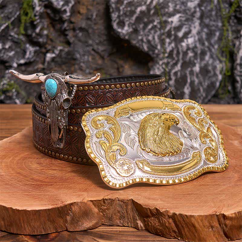 Eagle Head DIY Belt Buckle Turquoise Longhorn Bull Pendant Bundle Set - Eagle Head - Brown Rivet Belt - 42 - image 4