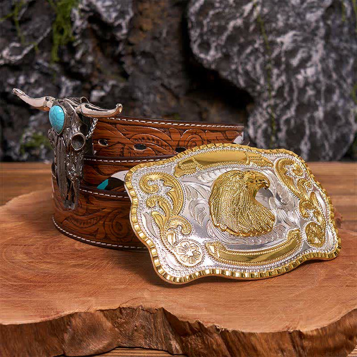 Eagle Head DIY Belt Buckle Turquoise Longhorn Bull Pendant Bundle Set - Eagle Head - Brown Feather Belt - 40 - image 7