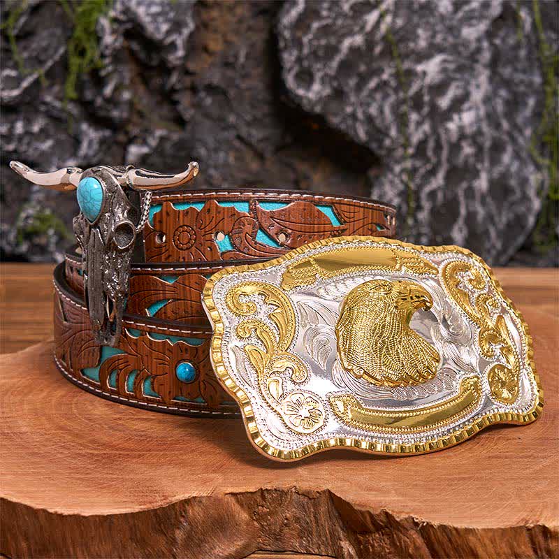 Eagle Head DIY Belt Buckle Turquoise Longhorn Bull Pendant Bundle Set - Eagle Head - Turquoise Carved Belt - 42 - image 3