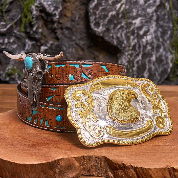 Eagle Head DIY Belt Buckle Turquoise Longhorn Bull Pendant Bundle Set - Eagle Head - Turquoise Carved Belt - 42 - image 3