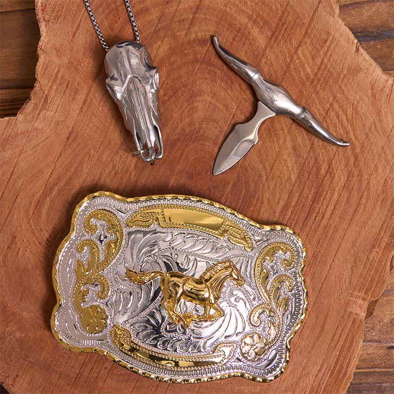 Gold Horse DIY Belt Buckle Longhorn Bull Pendant Bundle Set - image 2