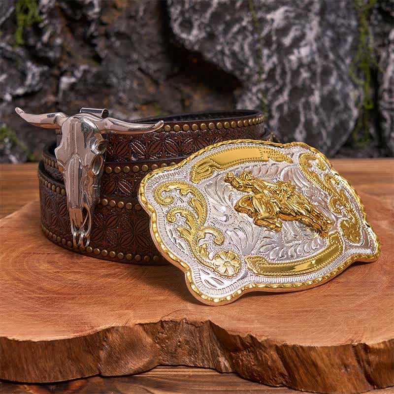 Horse Riding DIY Belt Buckle Longhorn Bull Pendant Bundle Set - Horse - Brown Rivet Belt - 42 - image 5