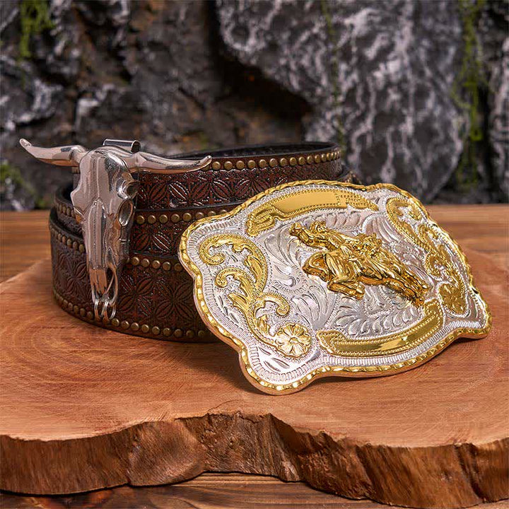 Horse Riding DIY Belt Buckle Longhorn Bull Pendant Bundle Set - Horse - Brown Rivet Belt - 42 - image 5