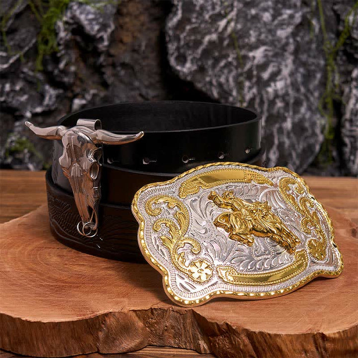 Horse Riding DIY Belt Buckle Longhorn Bull Pendant Bundle Set - Horse - Black Embossed Eagle Belt - 42 - image 3