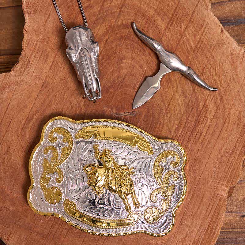 Horse Riding DIY Belt Buckle Longhorn Bull Pendant Bundle Set - image 2