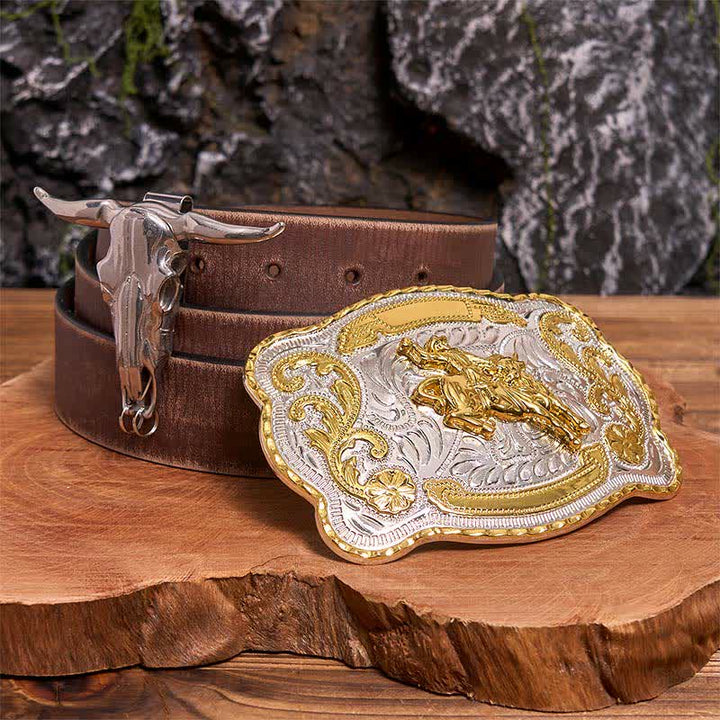 Horse Riding DIY Belt Buckle Longhorn Bull Pendant Bundle Set - Horse - Brown Distressed Belt - 42 - image 6