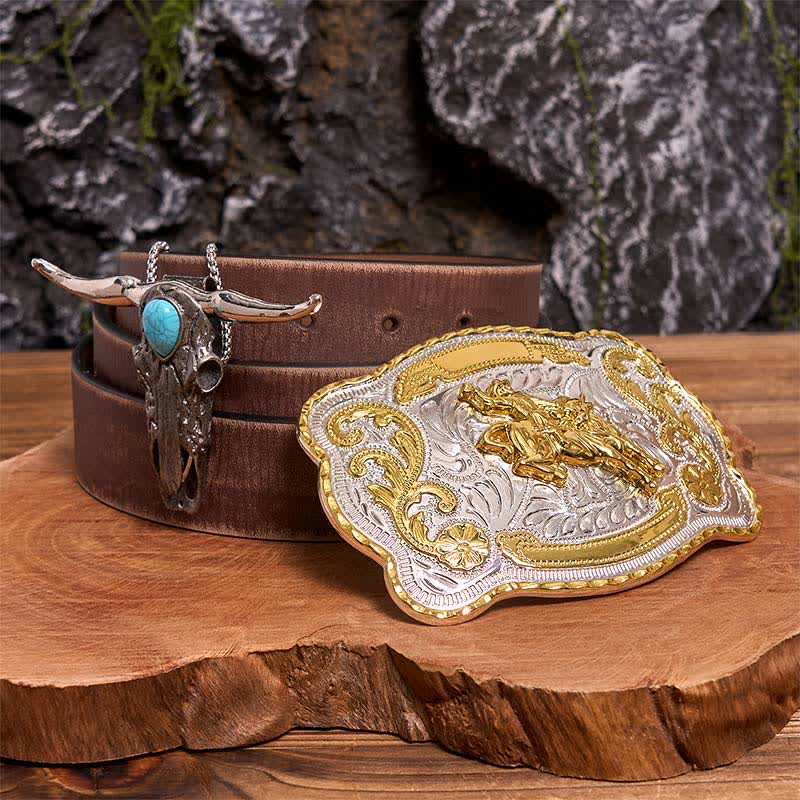 Horse Riding DIY Belt Buckle Turquoise Longhorn Bull Pendant Bundle Set - Horse Riding - Brown Distressed Belt - 42 - image 6