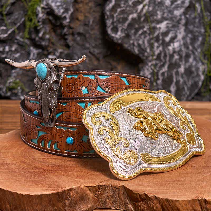Horse Riding DIY Belt Buckle Turquoise Longhorn Bull Pendant Bundle Set (PRE-SALE) - Horse Riding - Turquoise Carved Belt - 42 - image 4