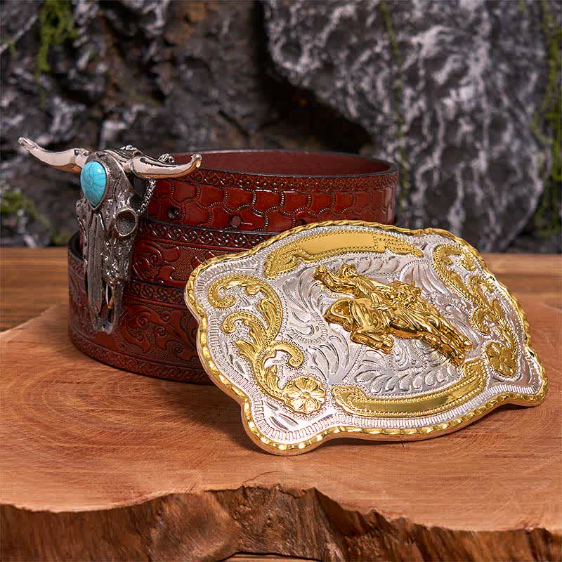 Horse Riding DIY Belt Buckle Turquoise Longhorn Bull Pendant Bundle Set - Horse Riding - Brown Carved Belt - 42 - image 7