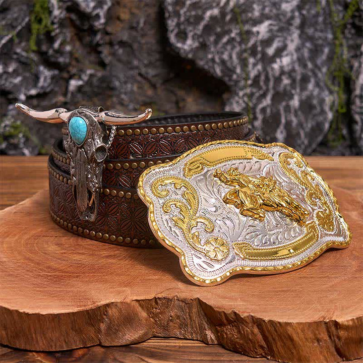 Horse Riding DIY Belt Buckle Turquoise Longhorn Bull Pendant Bundle Set (PRE-SALE) - Horse Riding - Brown Rivet Belt - 42 - image 5