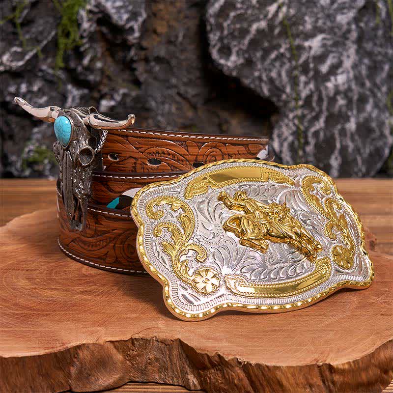 Horse Riding DIY Belt Buckle Turquoise Longhorn Bull Pendant Bundle Set (PRE-SALE) - Horse Riding - Brown Feather Belt - 40 - image 0