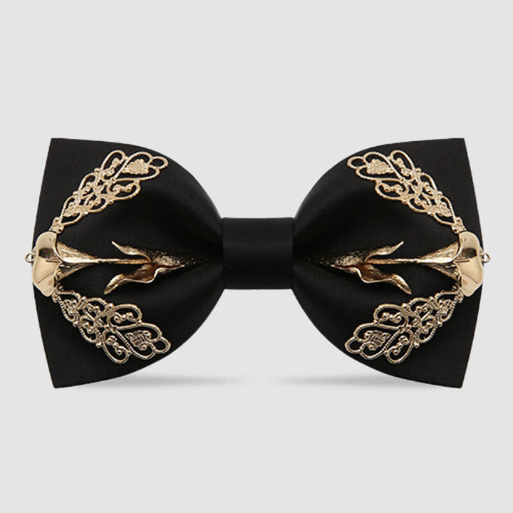 Men's Golden Floral Calla Lily Bow Tie - Black - image 4