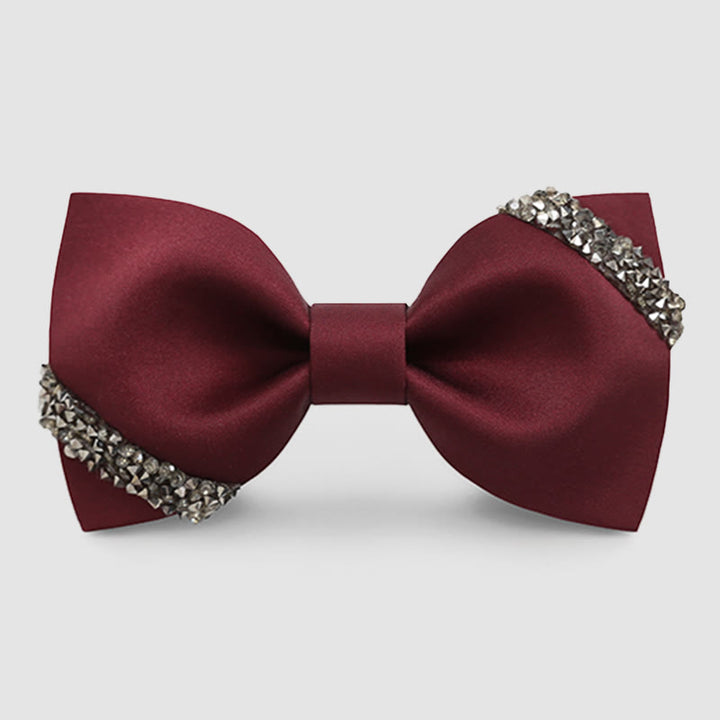 Men's Classy Rhinestone Wedding Bow Tie - Burgundy - image 0