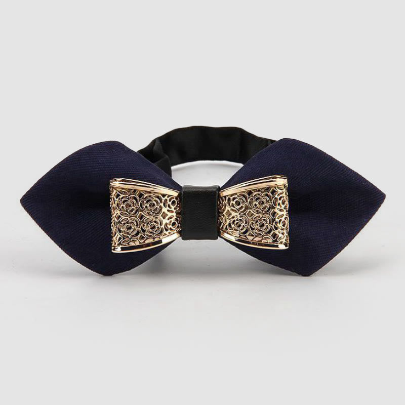 Men's Hollow Golden Flower Pointy Bow Tie - Navy - image 7