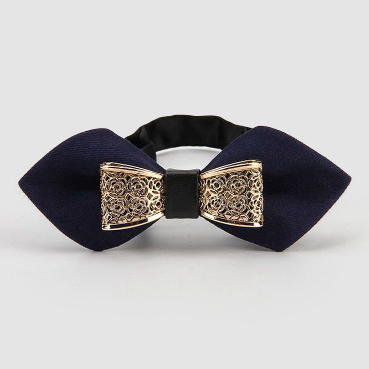 Men's Hollow Golden Flower Pointy Bow Tie - Navy - image 7