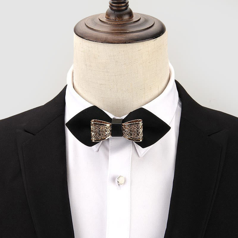 Men's Hollow Golden Flower Pointy Bow Tie - image 1