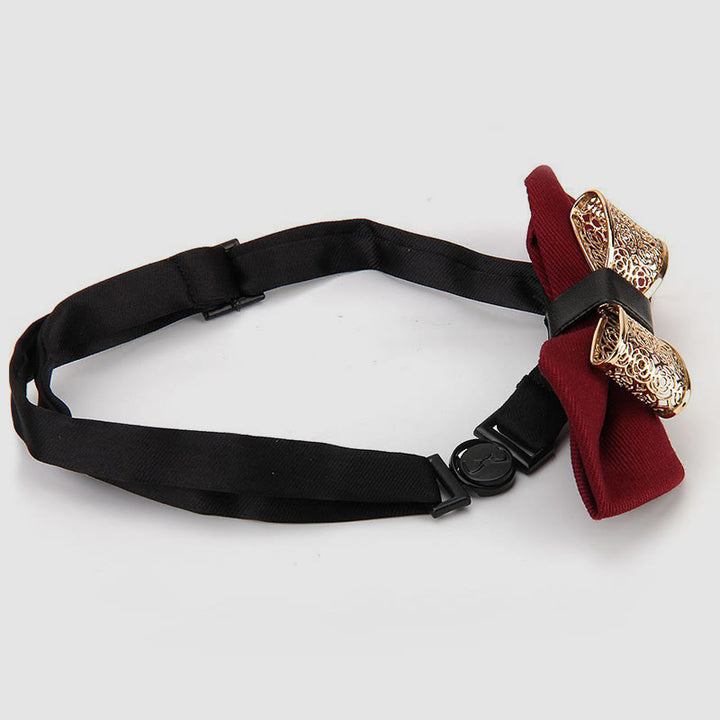 Men's Hollow Golden Flower Pointy Bow Tie - image 5