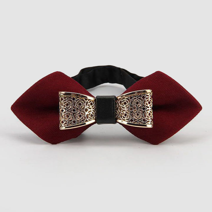Men's Hollow Golden Flower Pointy Bow Tie - Burgundy - image 3