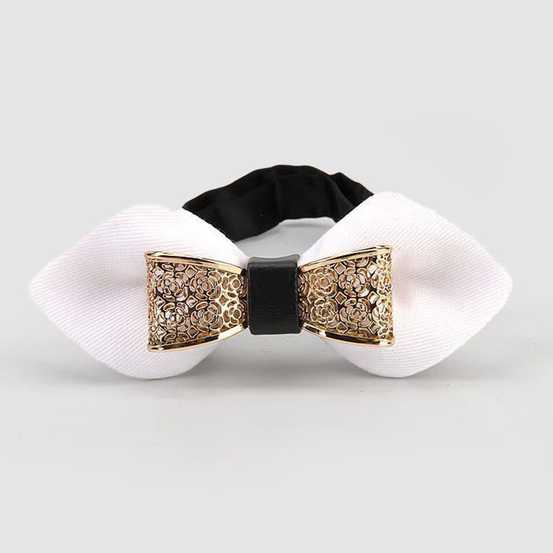 Men's Hollow Golden Flower Pointy Bow Tie - White - image 10