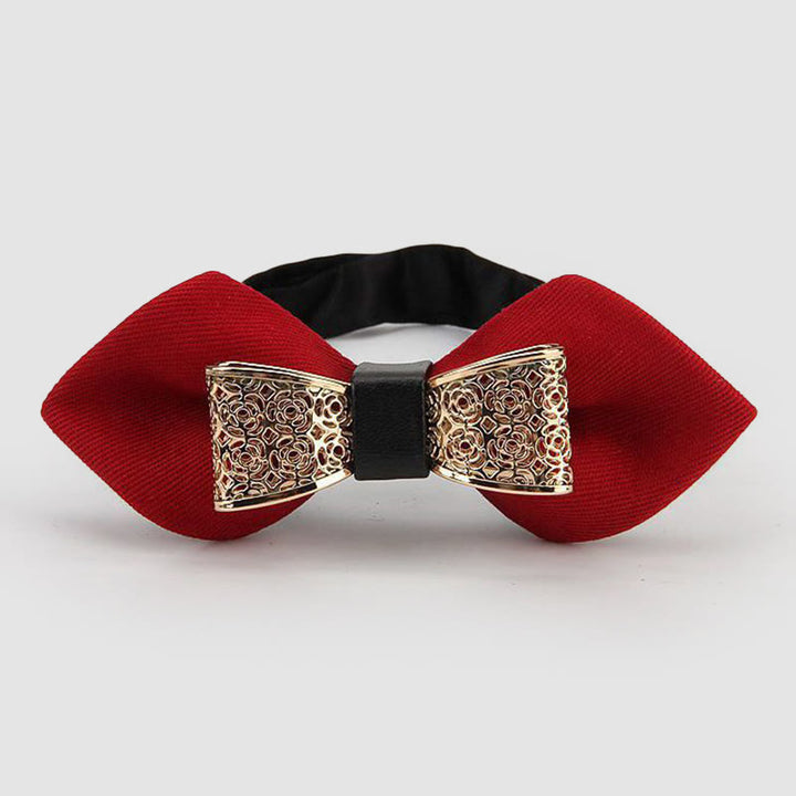 Men's Hollow Golden Flower Pointy Bow Tie - Red - image 8