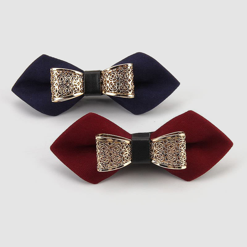 Men's Hollow Golden Flower Pointy Bow Tie - image 2